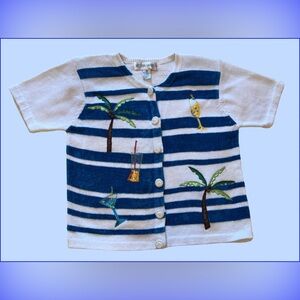 Sweater with White and Blue stripes and appliqué, size M